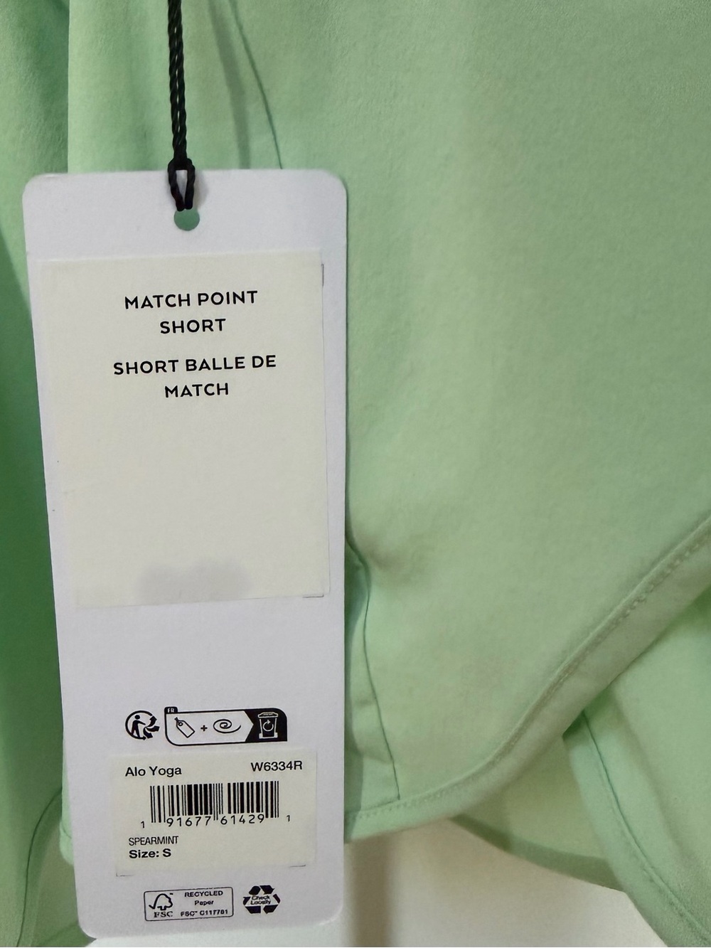 Alo Yoga Set-Color Spearmint, Airbrush Real Bra Tank & Match Point Shorts,Size S - Picture 8 of 10